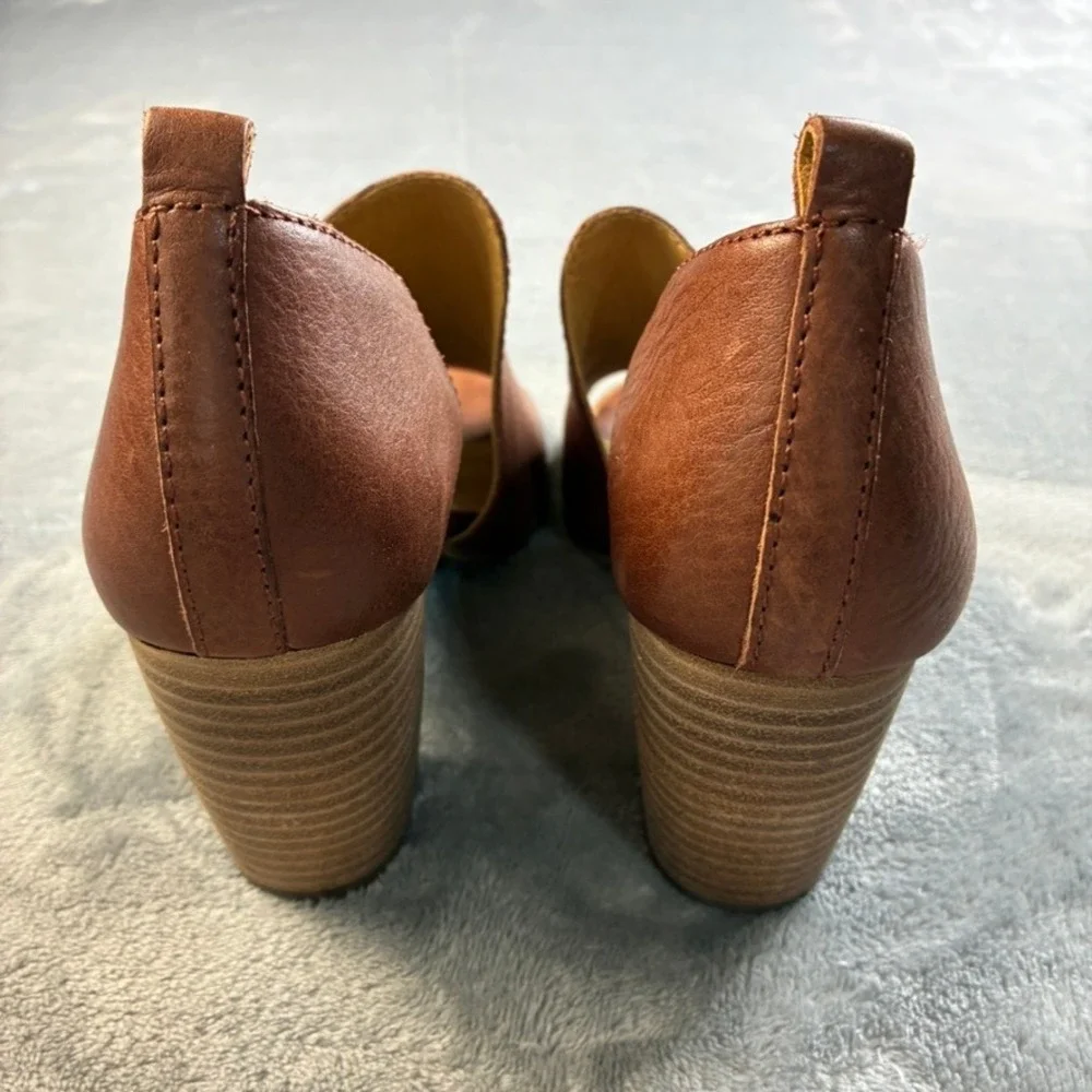 Lucky Brand Junai Brown Leather Peep Toe Cutout 3" Block Heel Booties Size 7M - Picture 11 of 16